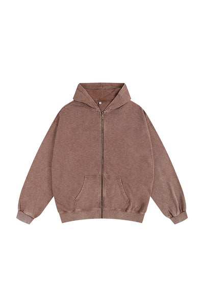 Women's Fall Winter Vintage Washed Zip-Up Pocket Hoodie