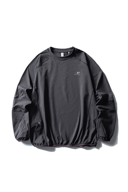 Women Fall Contrast Stitch Crew Neck Long Sleeve Top