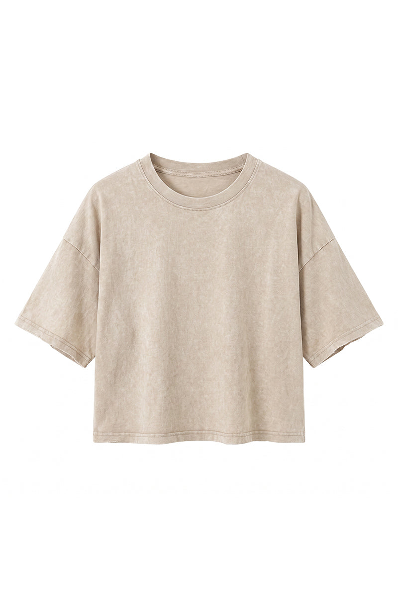 Women's Summer Washed Vintage Relaxed Crop T-Shirt