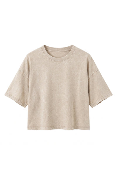 Women's Summer Washed Vintage Relaxed Crop T-Shirt