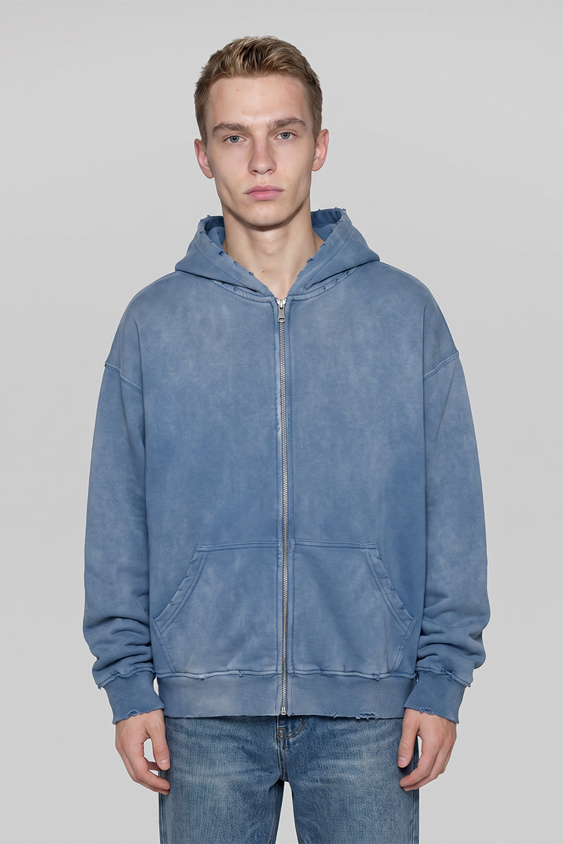 Men Fall Acid Wash Distressed Boxy Cropped Hoodie