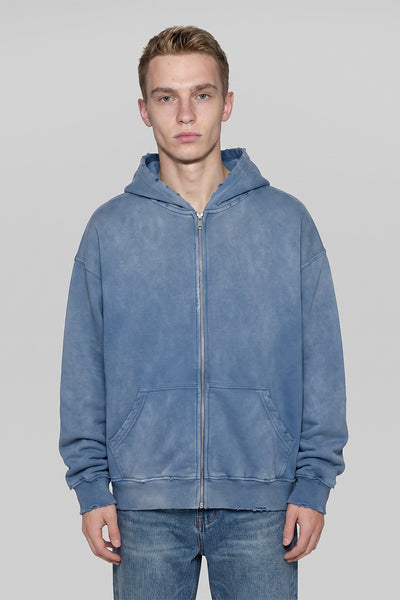 Men Fall Acid Wash Distressed Boxy Cropped Hoodie