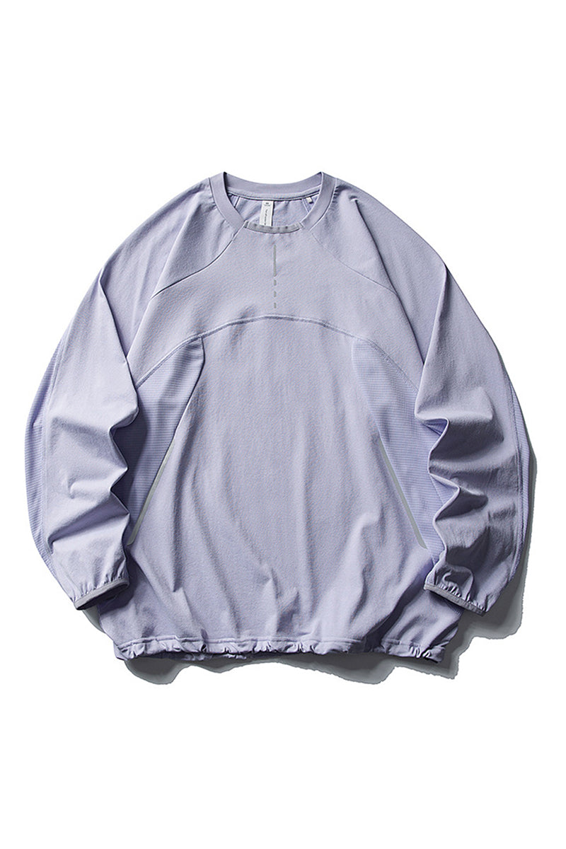 Unisex Fall Mesh Spliced Crew Neck Sports Long Sleeve Top