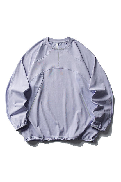 Unisex Fall Mesh Spliced Crew Neck Sports Long Sleeve Top