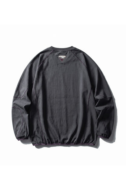 Women Fall Contrast Stitch Crew Neck Long Sleeve Top