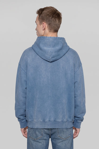 Men Fall Acid Wash Distressed Boxy Cropped Hoodie