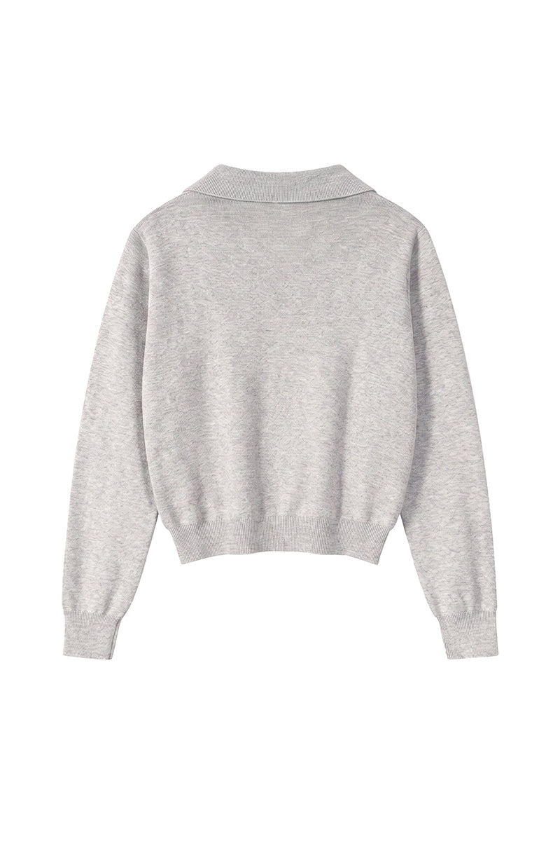 Women Fall 420G Cropped Polo Collar Knit Sweater