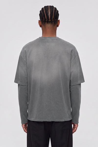 Men Fall Gradient Distressed Layered Long Sleeve Top