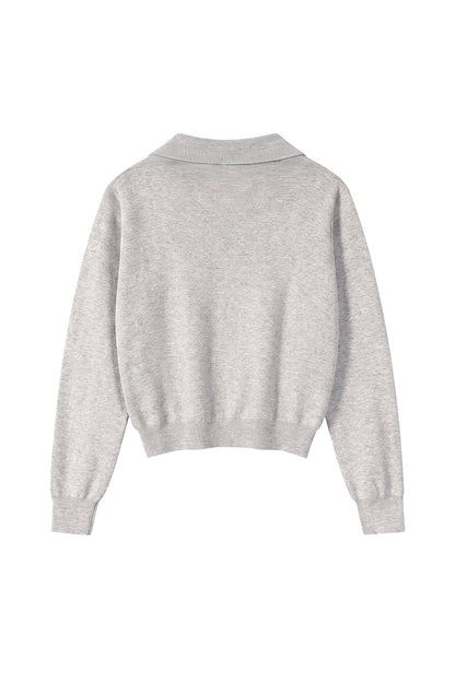 Unisex Fall 420G Cropped Polo Collar Knit Sweater