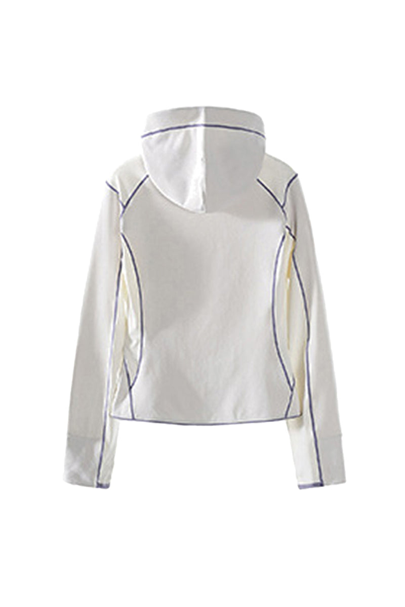 Women Spring Contrast Stitch Hooded Outdoor Long Sleeve Top