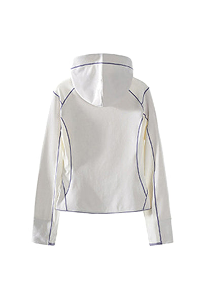 Women Spring Contrast Stitch Hooded Outdoor Long Sleeve Top