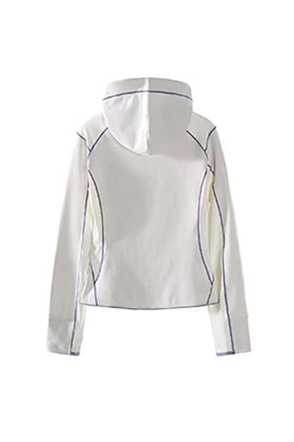 Women Spring Contrast Stitch Hooded Outdoor Long Sleeve Top