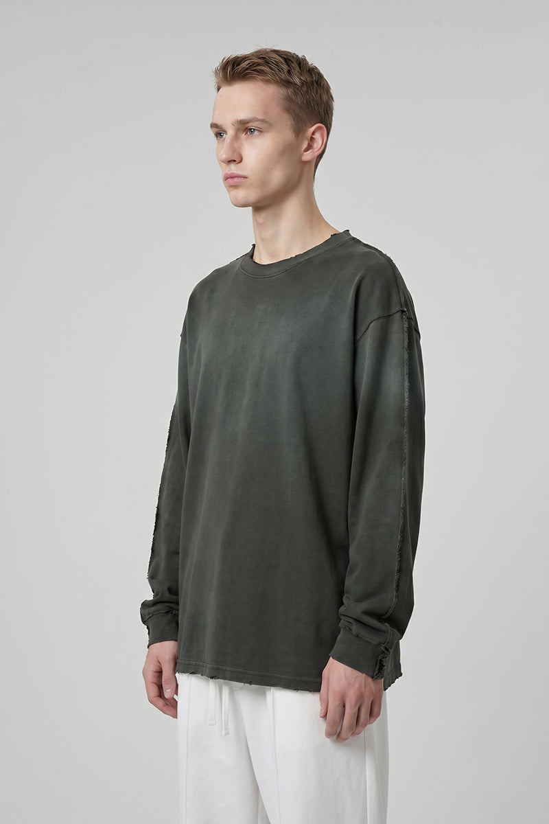 Men's 275g Vintage Cotton Spray Washed Raw Hem Long Tee