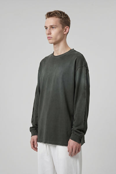 Men's 275g Vintage Cotton Spray Washed Raw Hem Long Tee