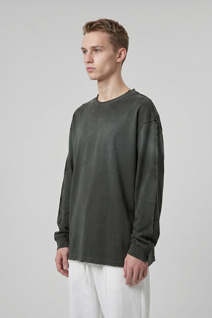 Men's 275g Vintage Cotton Spray Washed Raw Hem Long Tee