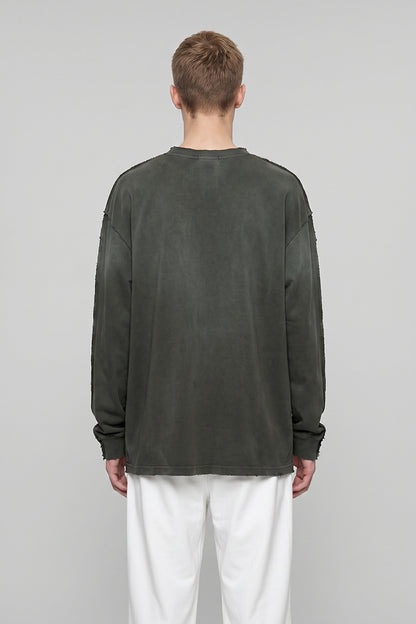 Men's 275g Vintage Cotton Spray Washed Raw Hem Long Tee