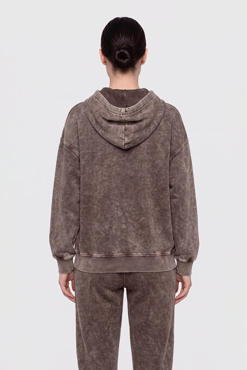 Women's Fall Winter Vintage Washed Zip-Up Pocket Hoodie