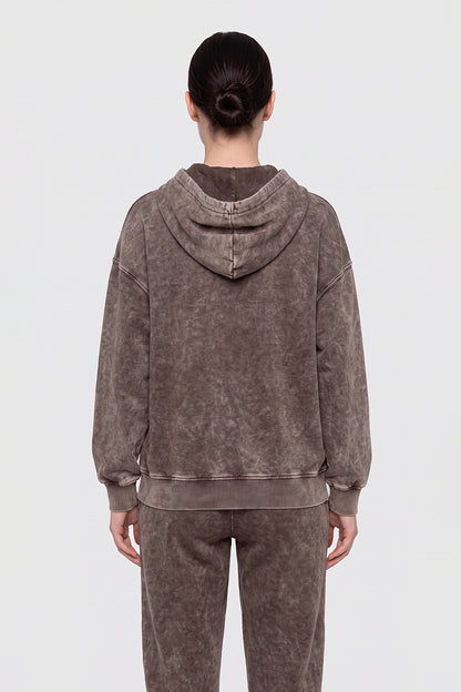Women's Fall Winter Vintage Washed Zip-Up Pocket Hoodie