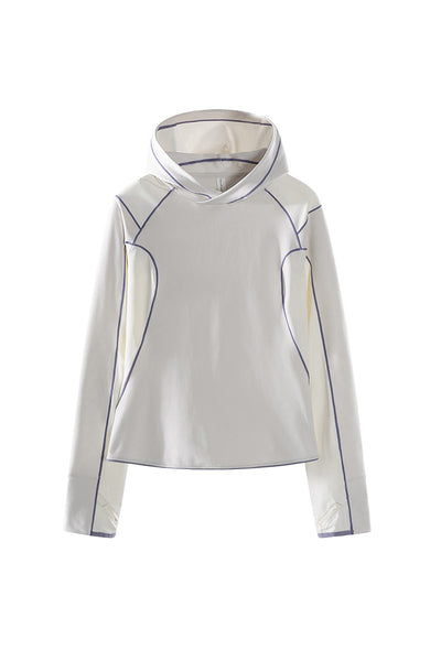 Women Spring Contrast Stitch Hooded Outdoor Long Sleeve Top