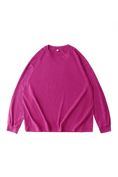 Unisex Fall Winter Vintage Washed Oversized Long-Sleeve Tee
