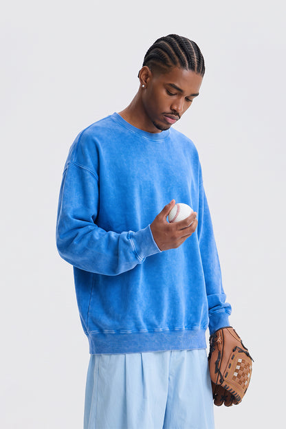 Men Fall Washed Vintage Raglan Crew Neck Sweatshirt