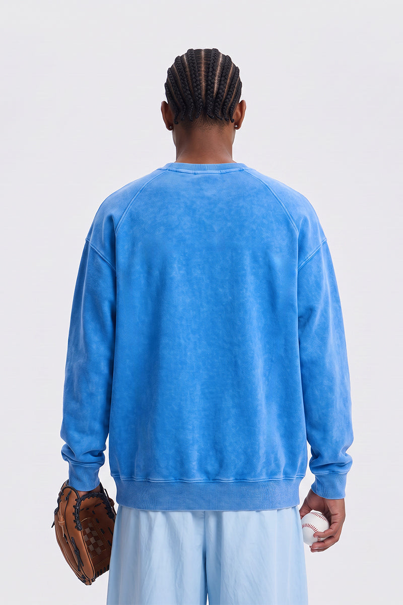 Men Fall Washed Vintage Raglan Crew Neck Sweatshirt
