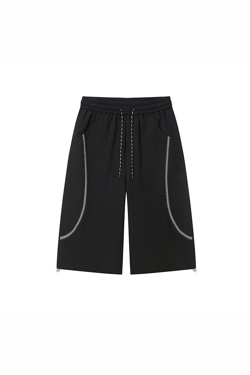 Unisex Summer Contrast-Stitch Quick-Dry Wide-Leg Pants