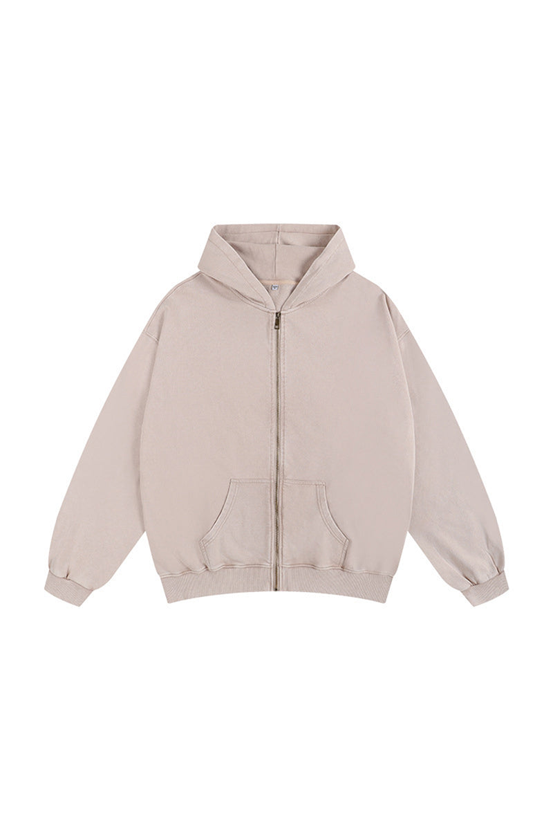 Women's Fall Winter Vintage Washed Zip-Up Pocket Hoodie