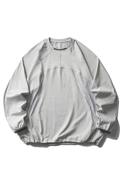 Women Fall Mesh Spliced Crew Neck Sports Long Sleeve Top