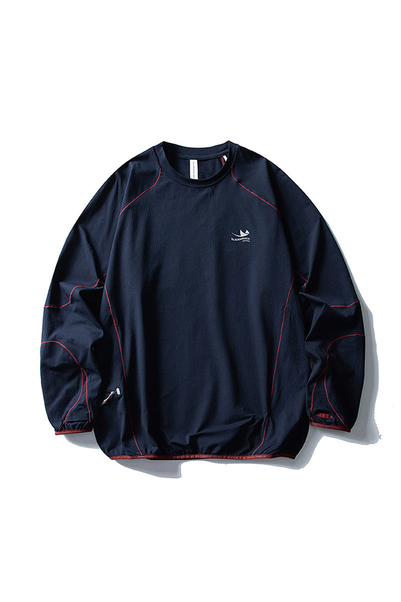 Men Fall Contrast Stitch Crew Neck Long Sleeve Top