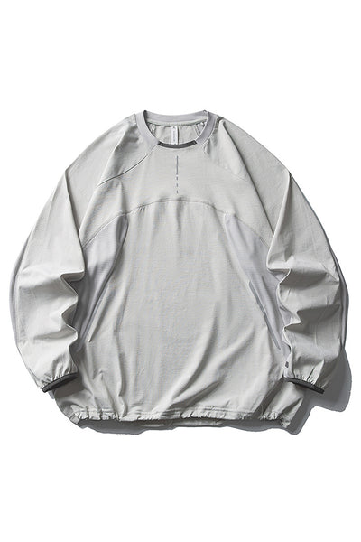 Men Fall Mesh Spliced Crew Neck Sports Long Sleeve Top