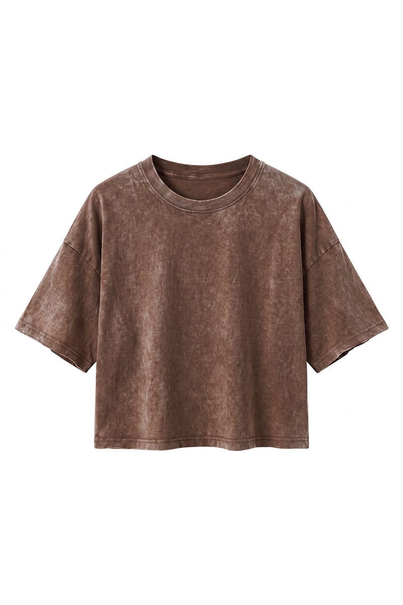 Women's Summer Washed Vintage Relaxed Crop T-Shirt