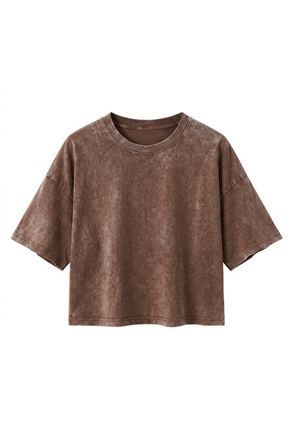 Women's Summer Washed Vintage Relaxed Crop T-Shirt