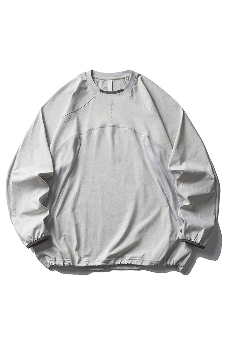 Unisex Fall Mesh Spliced Crew Neck Sports Long Sleeve Top