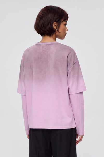 Women Fall Gradient Distressed Layered Long Sleeve Top
