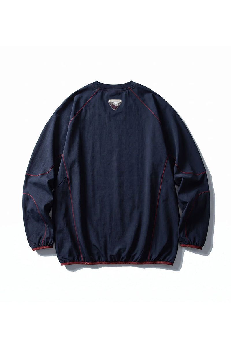 Men Fall Contrast Stitch Crew Neck Long Sleeve Top