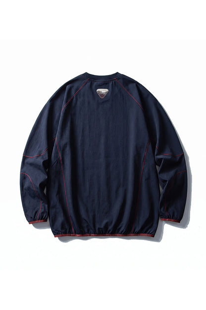 Men Fall Contrast Stitch Crew Neck Long Sleeve Top