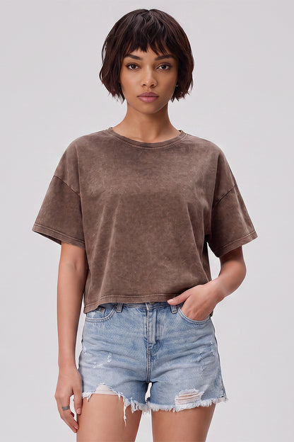 Women's Summer Washed Vintage Relaxed Crop T-Shirt