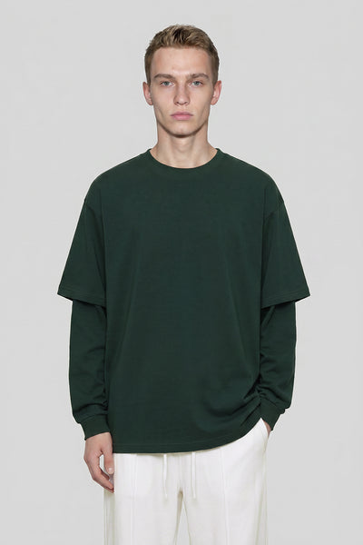 Men's Teen Fall 305g Heavy Long Sleeve Mock Layer Tee