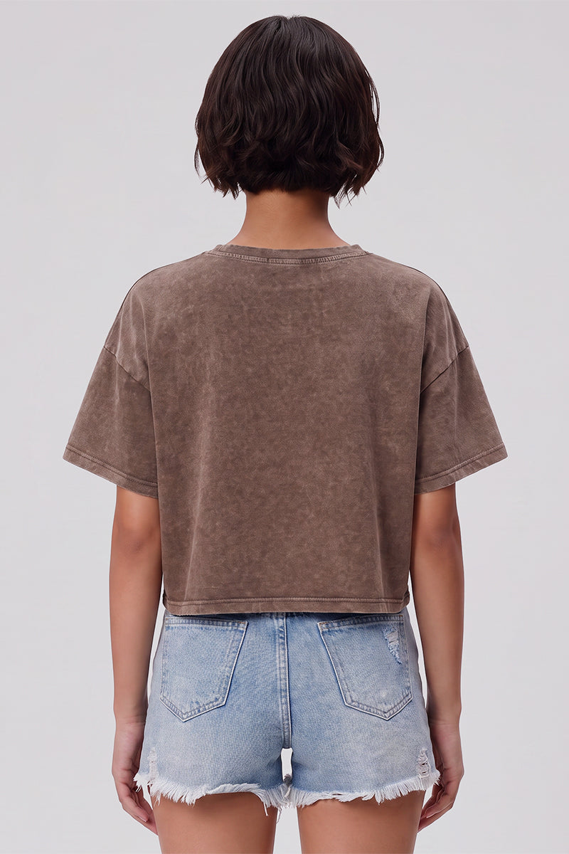 Women's Summer Washed Vintage Relaxed Crop T-Shirt