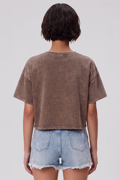 Women's Summer Washed Vintage Relaxed Crop T-Shirt