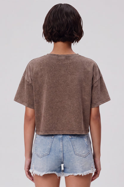 Women's Summer Washed Vintage Relaxed Crop T-Shirt