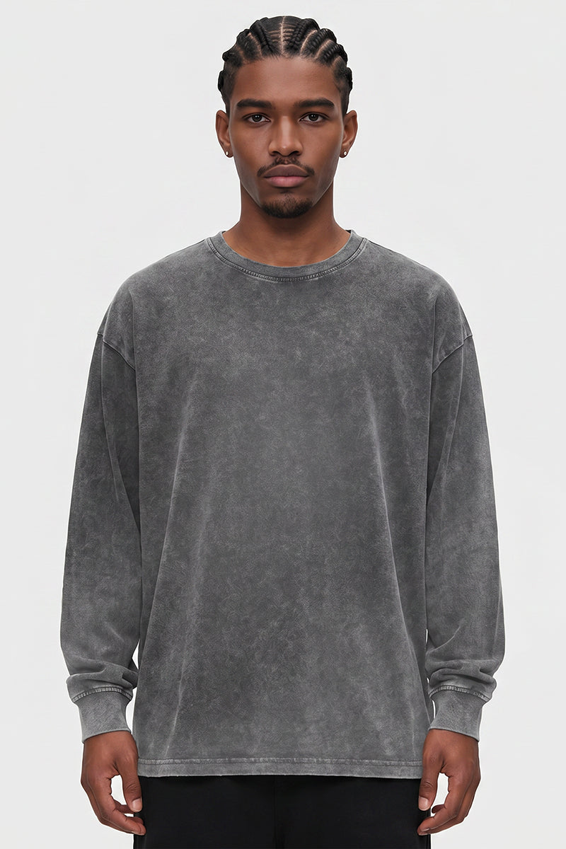 Men's Fall Winter Vintage Washed Oversized Long-Sleeve Tee