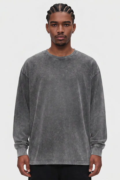 Men's Fall Winter Vintage Washed Oversized Long-Sleeve Tee