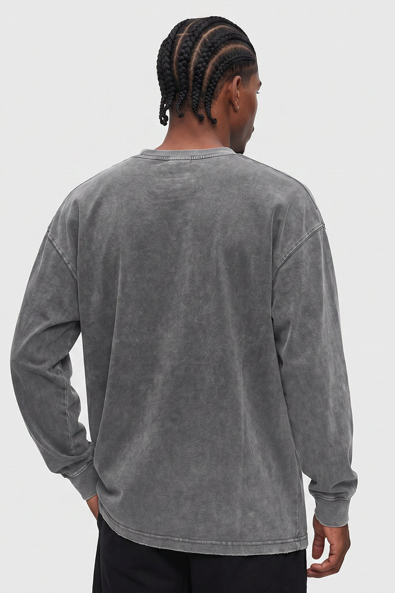 Men's Fall Winter Vintage Washed Oversized Long-Sleeve Tee