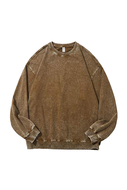 Unisex Fall Washed Vintage Raglan Crew Neck Sweatshirt