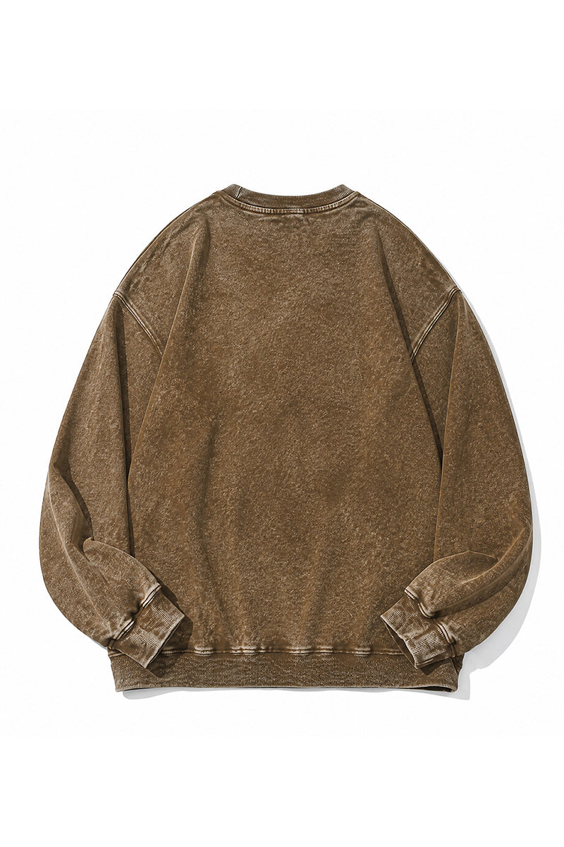 Unisex Fall Washed Vintage Raglan Crew Neck Sweatshirt