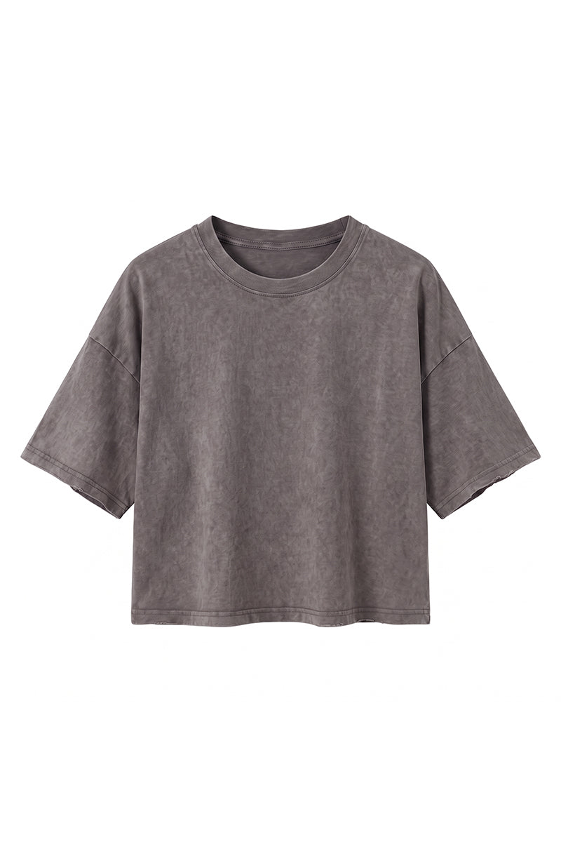 Women's Summer Washed Vintage Relaxed Crop T-Shirt
