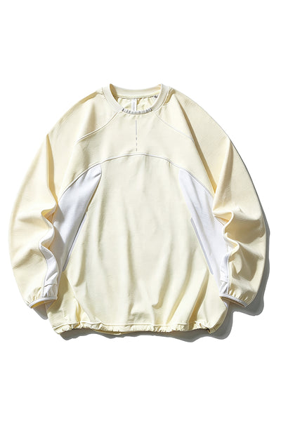 Women Fall Mesh Spliced Crew Neck Sports Long Sleeve Top