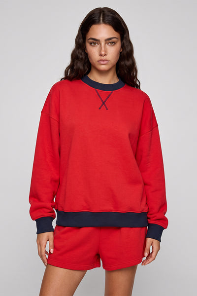 Women's Fall Winter Colorblock Cross-Neck Fleece Sweatshirt